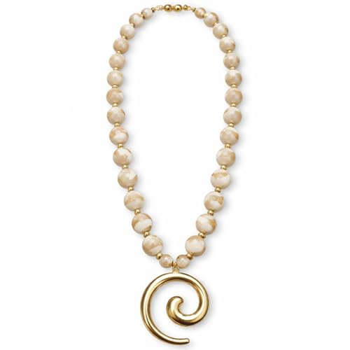 Genérico Colgante Mujer collar de bolas con espiral dorada de Acero, Cadena elegante con bolas, Collar mujer largo para Fiesta, Oficina y Regalo. Bisutería para diario y vestir (Marfil)