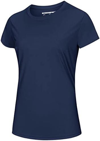 MAGCOMSEN Womens Athletic Tops Short Sleeve Running Shirts Moisture Wicking T Shirts Quick Dry Active Yoga Tops for Women Rash Guard Shirt Navy Blue,L