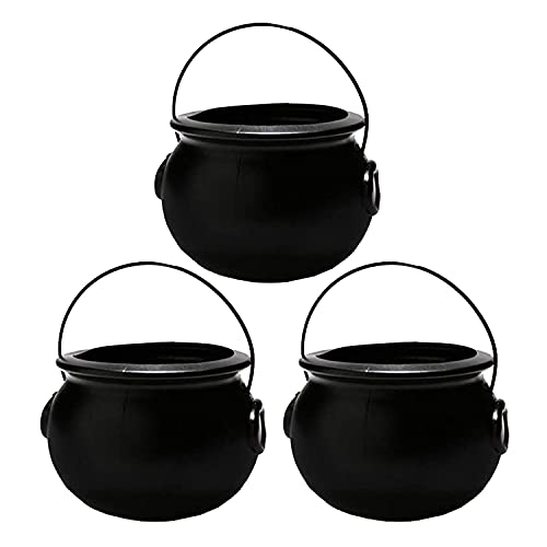 PMU 3pc -6inch Halloween CauldronSmall Witch Plastic Cauldron Bowl Black, for Halloween Décor