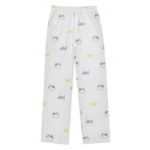 Boys' Pants Cartoon Cat Face Fish Cute Long Bottoms Jogger Pants Elastic Waist Trousers with Pockets S-XL