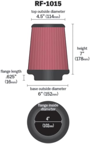 Image of K&N High-Flow Original Lifetime Universal Clamp-On Air Filter: High Performance, Premium, Washable: Flange Diameter: 4 In, Filter Height: 7 In, Flange Length: 0.625 In, Shape: Round Tapered, RF-1015
