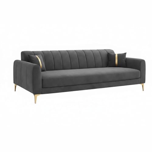 Image of Hermione Luxe Velvet-Suede Fabric 3 Seater + 2 Seater Sofa Set | Golden Legs | Comfortable & Spacious Seating | Modern Sofa Set for Living Room - Dark Gray