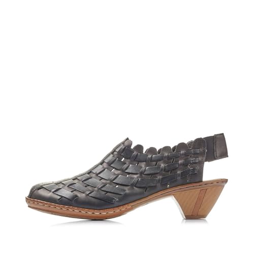 Image of Rieker 46778 Sina Women's Heels - Sling-Backs, Leather Upper, Hand-Woven Design, Anti-Stress Comfort, Flexible Sole, Secure Fit, and Timeless Everyday Style