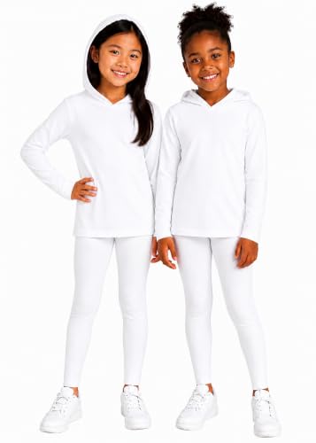 Image of STRETCH IS COMFORT Girls 2 Piece Hoodie Short Sleeve Long Sleeve Crew Neck Top and Leggings Set Kids Thermals Underwear Set