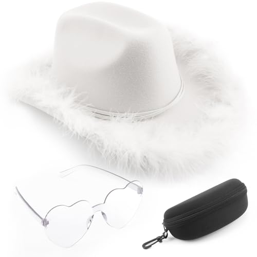 Image of DRESHOW Cowboy Hat for Women and Men Wide Brim Western Cowboy Cowgirl Hat with Belt Buckle Unisex Rolled up Caps