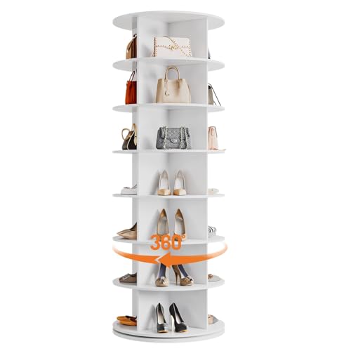 Hipicute 7 Tier Rotating Shoe Rack Tower, Wood Spinning Shoes Organizer Tower for 28-32 Pairs...