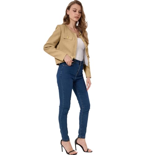 Women's Tweed Jacket Cropped Blazers Spring Summer Round Neck Business Work Office Plaid Jacket3