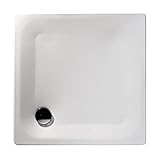'aquaSu® Brausewanne Sunda | Extra flach | Bodengleiche Duschwanne | Baugleich Kaldewei Superplan | Duschtasse aus Stahl-Emaille | 90 x 90 x 2,5 cm | Ablaufloch 90 mm | Weiß | 01414 4