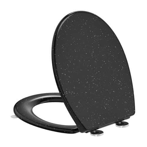 YEAUPE PRO Abattant WC Universel Forme O avec Frein de Chute, Lunette de Toilette Universelle, Facile à Nettoyer, Peut Supporter 150 Kg, Marbre Noir, 44,6 *...