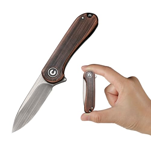 CIVIVI Mini Elementum Flipper Pocket Knife, Small folding Knife with 1.83" 14C28N Blade, Copper and Stainless Steel Handle C18062Q-2