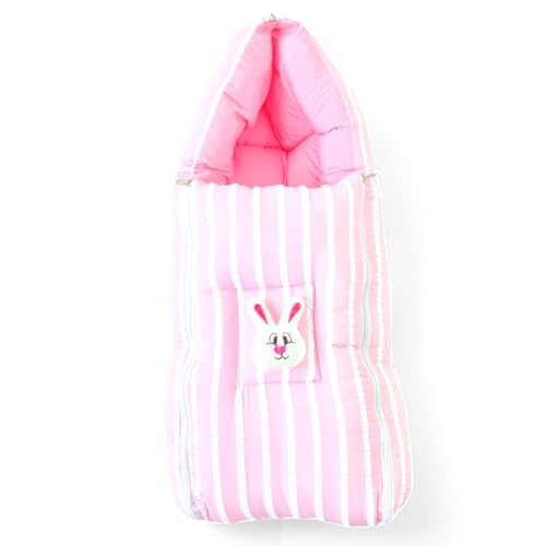 Image of VoiDrop Cotton Baby Sleeping Bag for Newborns Soft & Cozy Infant Carry Nest | Baby Portable Travelling Bed for Baby Carrying & co Sleeping, Unisex Baby Sleeping Bed | Stripe Print in Pink Color