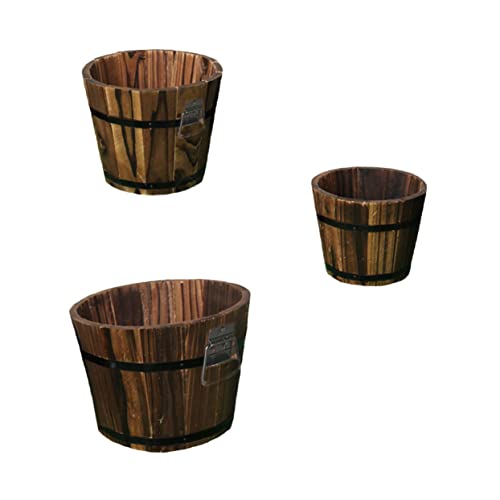 3Pcs Wooden Barrel Pot Rustic Succulent Planters for Decor Wooden Bucket Planters for Indoor and Outdoor Use