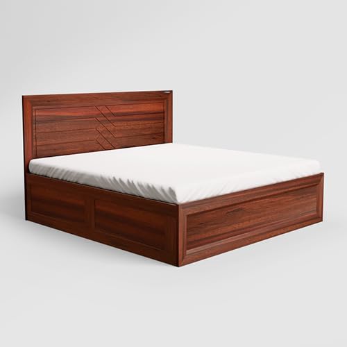 Image of Interio by Godrej Bed, Crisscross King Size Solid Wood Bed with Box Storage, 1-Year Warranty, Dark Brown, Acacia Wood