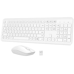 Combo de teclado y mouse inalámbricos, teclado ergonómico silencioso de tamaño completo y mouse óptico, batería de larga duración, teclado de mouse inalámbrico sin retrasos de 2.4 GHz para computadora