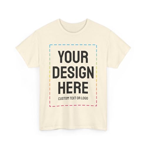 Custom T-Shirt Print with Text, Image or Logo - Personalized Printed Cotton Tees - Design Your Own Shirt for Men and Women - Bulk Packs (US, Alpha, Large, Regular, Regular, 1 Pack, Natural)