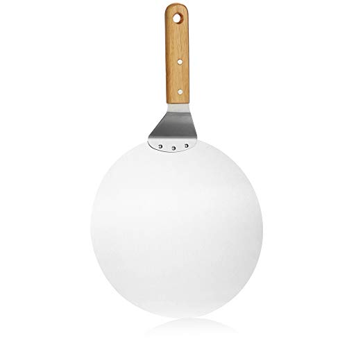 COM-FOUR® pizzaschep van roestvrij staal - pizza- en cakeschep met houten handvat - ronde pizzaduwer voor pizza, tarte flambée en brood (bruin/zilverkleurig - rond) - Image 6