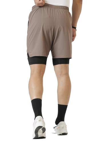 Image of FUAARK Double Layer 2 in 1 Sports Shorts with Inner Tights for Men Gym Tight Short with Pocket