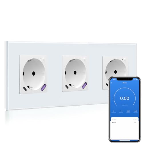 BSEED Wlan Schuko Steckdose mit USB C 20W Schnellladegerät,Smart Steckdose Unterputz mit Strommessung,Arbeit mit Alexa/Google Home,Stromzähler für Doppelsteckdose mit Smart Life App,2 Fach 157mm Gold