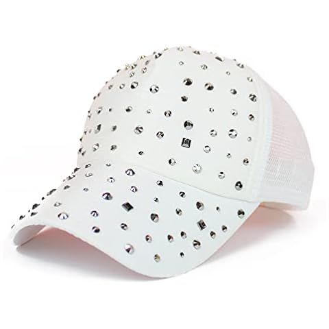 Gudessly Adjustable Breathable Rhinestone Baseball Cap for Women Bling Sequins Casual Sports Cap (Mesh White) Cover