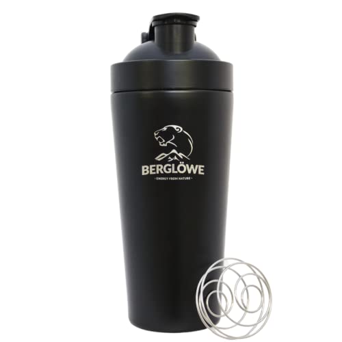 Edelstahl Fitness-Shaker von BERGLÖWE - Premium Protein Shaker Flasche für Supplement Shakes - Edelstahlbecher (740ml, schwarz) Cover
