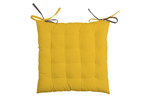 Stof - Galette de Chaise Duo Coton Lovely CASA - Coussin Moutarde et Taupe 40 x 40 cm - 16 Points Coton - Intérieur - Épaisseur 5 cm - Rembourrage Épais et...
