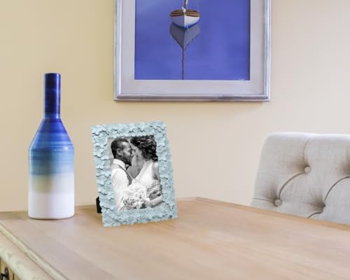 Image of Laura Ashley 5x7 Powder Blue Flower Textured Picture Frame w /Easel