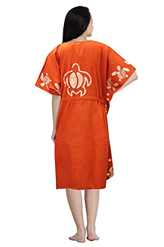 Image of MEVE 100% Cotton Comfy Kaftan for Loungewear in Orange Turtle Design