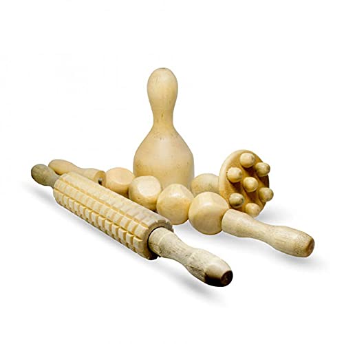 Kit Maderoterapia - Copa Sueca + Massageador Cogumelo + Rolo Estriado e Rolo Cubo - Salus Brasil