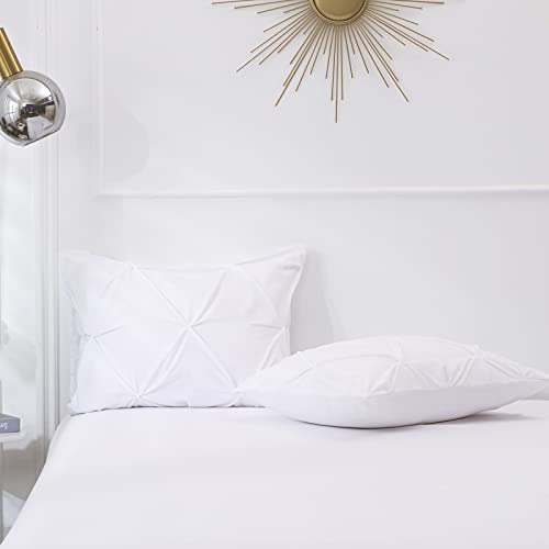 Luckybull Full Comforter Set 8 Piece Pintuck Bed In A Bag, Fluffy Microfiber Bedding Set Pinch Pleat White Down Alternative Comforter, Soft Textured Bed Set #TOP7