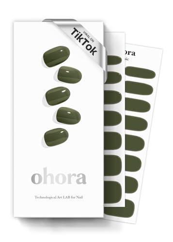 ohora Semi Cured Gel Nail Strips (N Cream Moss) - Green, Solid, St Patrick's Day Nails, Works with Any UV/LED Lamps, Salon-Quality, Long Lasting, Easy to Apply & Remove