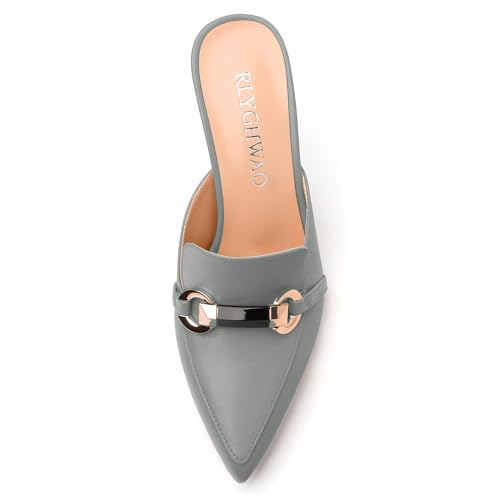 Women's Mules, Closed Pointed Toe Stiletto High Heels Pumps, Buckle Chain Heeled Sandals for Casual and Formal Occasions3