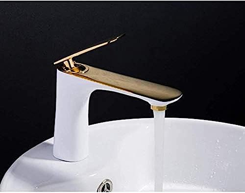 WOTZOV Grifos de Cocina Grifo de Cocina Grifo de Lavabo Blanco Grifo de latón Macizo Grifo Monomando Dorado Grifos mezcladores para Lavabo de Cubierta con Agua fría y Caliente