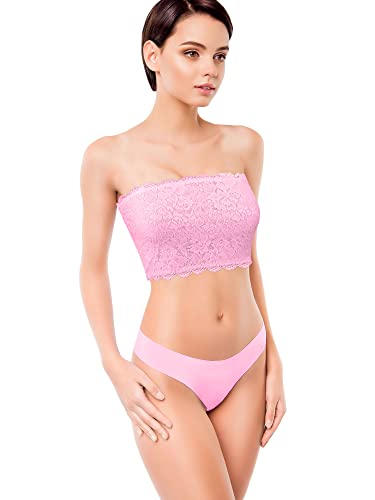 Image of Boao 3 Pieces Women's Floral Lace Tube Top Bandeau Strapless Bras Seamless Stretchy Chest Wrap