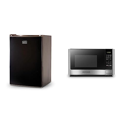 Image of BLACK+DECKER BCRK25B Compact Refrigerator Energy Star Single Door Mini Fridge with Freezer, 2.5 Cubic Feet, Black & Digital Microwave Oven with Turntable Push-Button Door, Child Safety