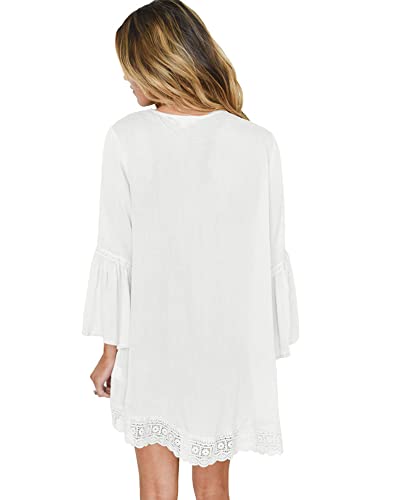 Prettoday Women's Summer Kimono Cardigans Ruffle Bell Sleeve Sweaters Lace Cover Up Loose Blouse Tops (Xx-Large, A1-White) #TOP1