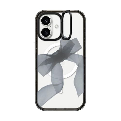 CASETiFY �C���p�N�g �����O�X�^���h MagSafe�Ή� iPhone 16�P�[�X [�L�b�N�X�^���h / 2m����̗����������N���A (MIL�K�i3�{����) / ���C�����X�[�d�����Magsafe�Ή�] - Black Organza Ribbon