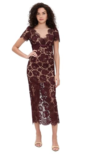 Women's Burgundy Floral Lace Midi Dress