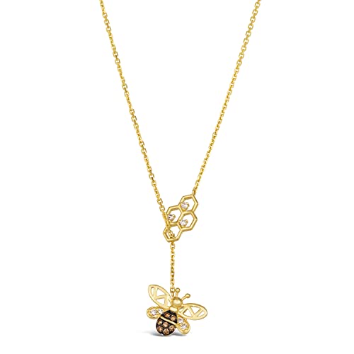 Chocolate Diamond and Enamel Honey Bee Pendant Necklace for Women in 14k Yellow Gold (Brown, cttw) on 18 or 20 Inch Long Chain with Lobster Claw Clasp by LeVian