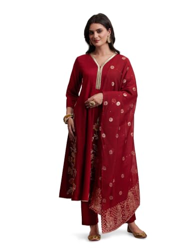 Image of Amazon Brand - Myx Women's Embroidered Kurta Suit Set with Dupatta with Jaquard Dupatta | A-Line Salwar Suit Set (Available in Plus Sizes)