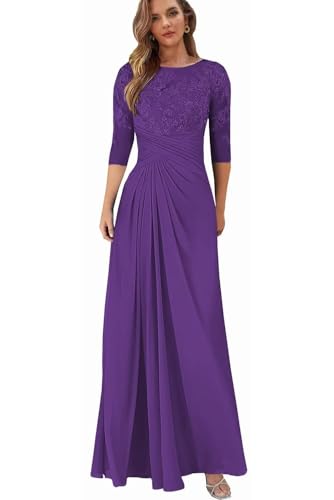 Mother of The Bride Dresses for Wedding Long Lace Evening Gows Formal Dress with Sleeves Chiffon4