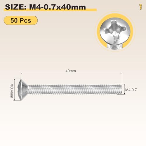 Image of METALLIXITY Semi-Countersunk Oval Head Machine Screws (M4-0.7x40) 50Pcs, 304 Stainless Steel Phillips Cross Recessed Machine Screw Bolts - for Furniture Assembly DIY Projects, Silver