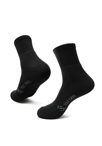 Mid-Crew Cut Socks for Men, Shoe Size 6-12 US, PHVB Cotton Blend, Black, 3 Pairs