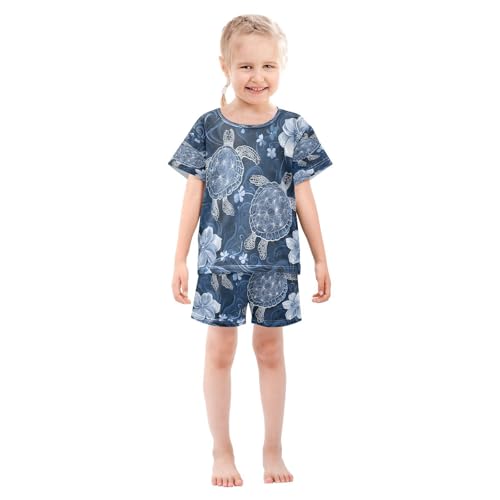 senya Short Sleeve Pajamas Sets Summer Cotton Sleepwear Turtle Blue Flower3