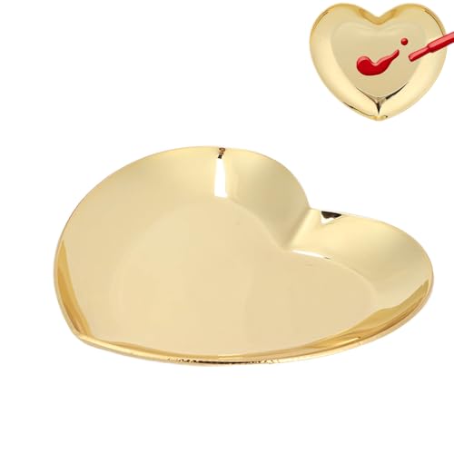 Dioche Nail Art Palette, Heart Shaped Nail Art Palette, Mix Palette Manicure Tool, Stainless Steel Nail Art Display Plate, for Making Nail(Gold)