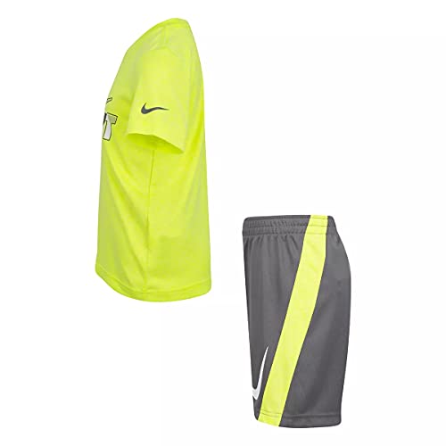 Image of Nike Little Boys Dri-FIT Just Do It Tee & Shorts 2 Piece Set (Grey(86H819-M19) /Volt, 7, 7 Years)
