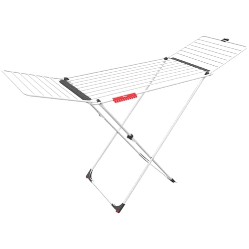 Vileda Extra X-legs - Tendedero de acero y aluminio, con alas plegables, 20 metros de espacio de tendido, con soporte para artículos pequeños, Blanco, dimensiones abierto 173 x 56 x 93 cm
