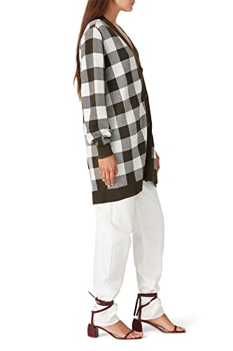 Image of Sita Murt Women's Oversized Checkered V-Neck Cardigan, Brown