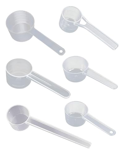 UYRVAPE 6 Piezas Plastico Cuchara Dosificadora Cuchara Medidora Gramos Gramos Scoop Proteina Mini Protein Scooper Medidor Gramos Polvo Cucharas Medidoras Transparente（10ml/15ml/20ml/30ml/40ml/50ml）