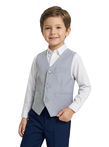Addneo Toddler Vest for Baby Boys 2T Kids Tuxedo Suit Vest Button Closure Formal Slim Fit Dress Vest Outfit Toddler Kid Boy Grey Vests Suits for Wedding