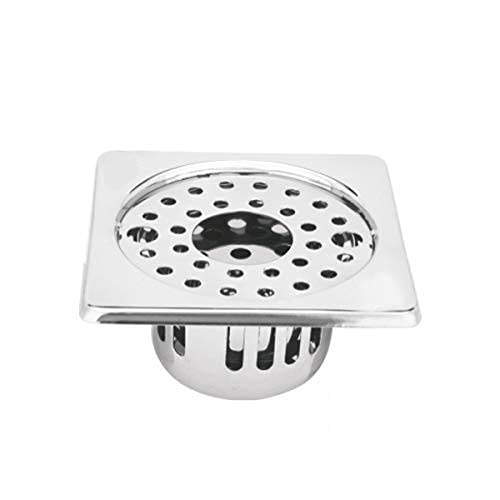 Remon Grating Lilly Square Lock with Anti Cockroach Trap Stainless Steel Plain with Hole 6" X 6" /Drain Cover/Jali for Bathroom and Kitchen Floor Water Drain Grating (1)